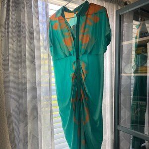 Green Dress with Orange Pattern